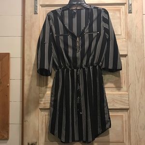 Black and white striped quarter sleeve dress